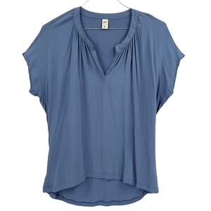 Gef‎ France Womens Short Sleeve Split V-Neck Top Slate Blue High-Low XL
